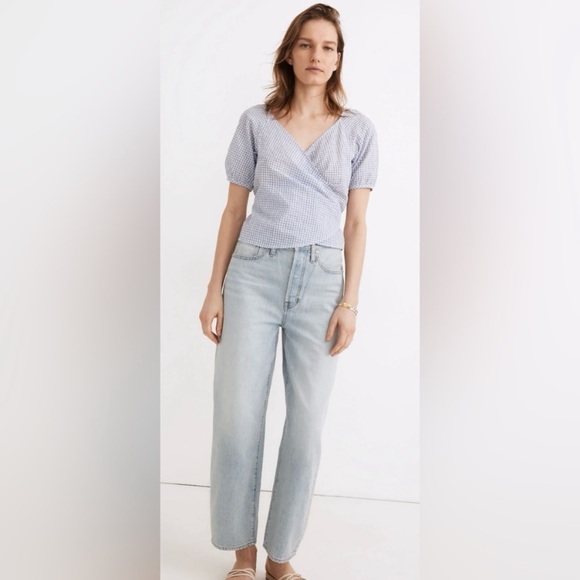 Madewell Blue and White Gingham Seersucker Wrap Top Size Medium - Picture 9 of 12